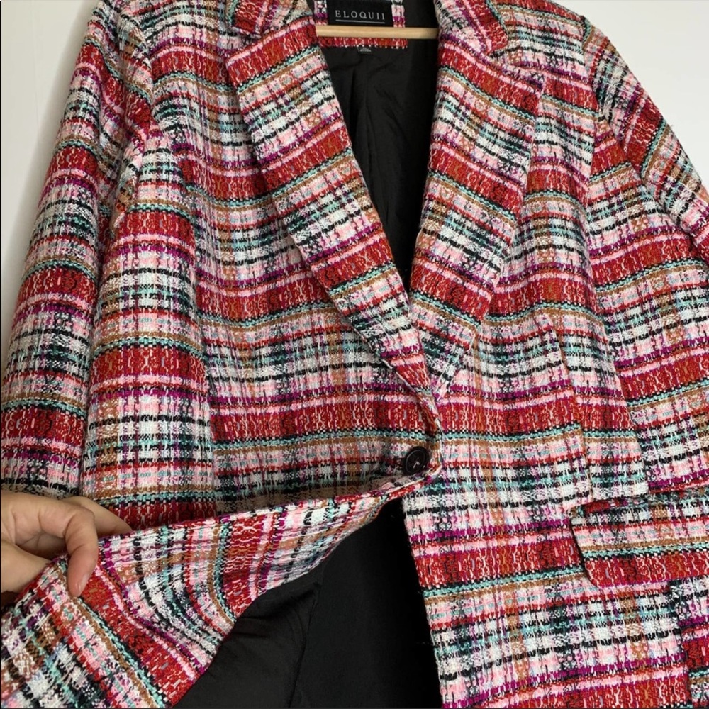 ELOQUII tweeted plaid knit blazer multicolored